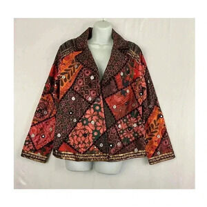 Soft Surroundings Berber Jacket Coin Blazer LARGE Womens Multicolor 100% Cotton